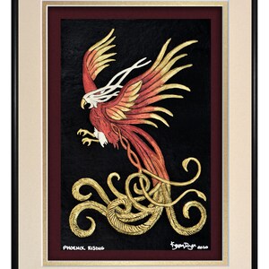 Phoenix Rising Cast Paper Fantasy art Cream-Gold-Maroon