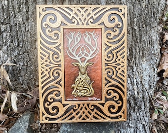 Celtic Stag - Kevin Dyer Cast Paper - Bronze Age Ancient Design Scottish Irish Welsh Norse Nordic Knot  Wall Hanging Decor 3D Dimensional