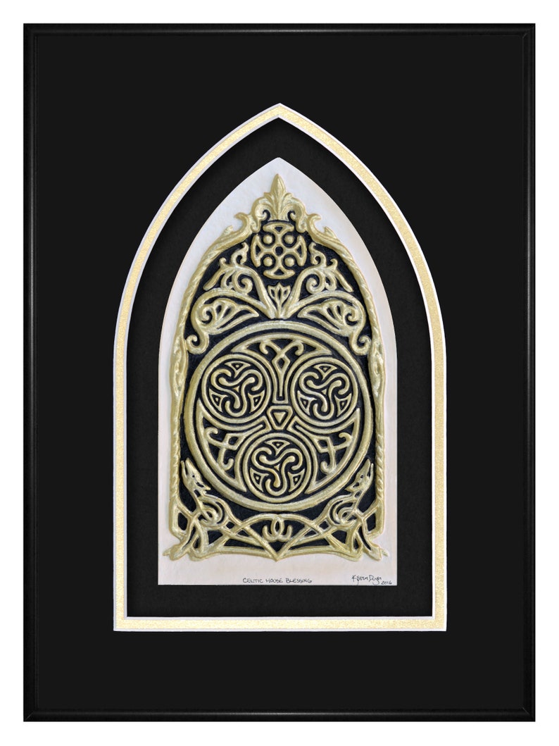 Celtic House Blessing Cast Paper Irish home blessing Scottish Celtic Knot Work housewarming realtor closing gift wall art Black-Gold-Black