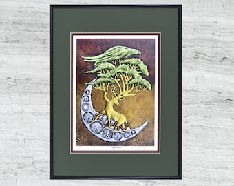 Yggdrasil - Framed Digital Print - 11" x 14" - Norse - Celtic - Norse - tree of life - stag - fantasy