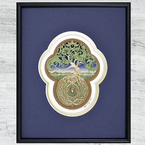 Celtic Tree of Life - Framed Digital Art Print 8" x 10" -  Great Oak - Acorn - Scottish Irish art - yggdrasil