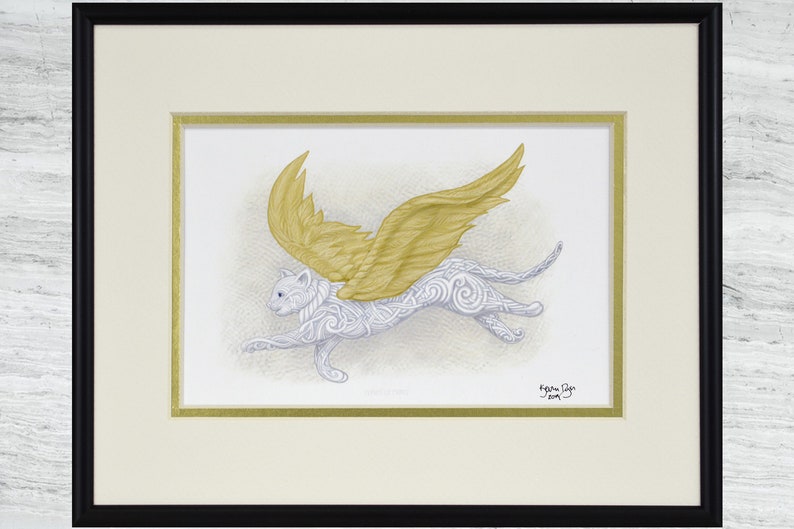 Flight of Fancy Framed Digital Print Flying Cat Cat Angel 8 x 10 image 1