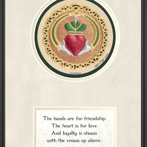 Claddagh with Poem Hand Painted Cast Paper Irish Celtic Wedding Anniversary Valentine's Gift Aesthetic Wall Décor image 3