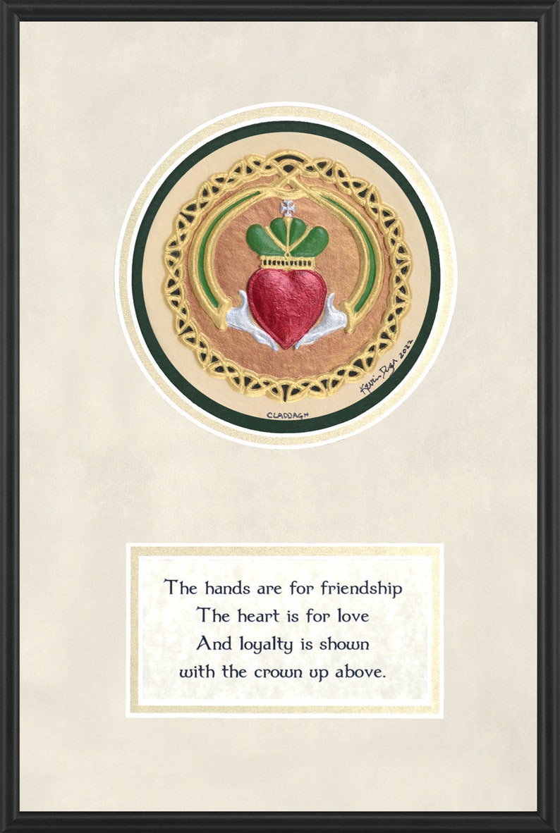 Claddagh with Poem Hand Painted Cast Paper Irish Celtic Wedding Anniversary Valentine's Gift Aesthetic Wall Décor image 3