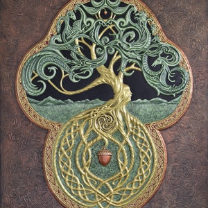 The Celtic Tree of Life Cast Paper Large Tree Green Arbor Big Tree Great Oak Acorn yggdrasil image 3