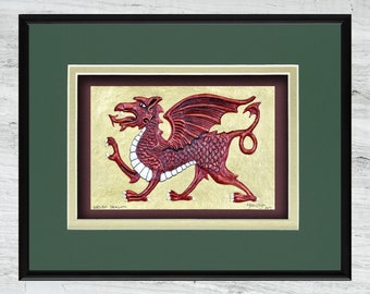 Welsh Dragon - Cast Paper - Fantasy art - Celtic Dragon - Celtic Knot -  Draco - Wyrm - Red Dragon - Wales - United Kingdom