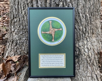 Croix de Brigid - Gravure d’art signée avec bénédiction | Cadeau celtique irlandais traditionnel | Saint d’Irlande | Roue solaire | Décoration murale esthétique