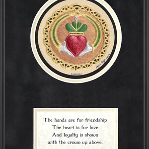 Claddagh with Poem Hand Painted Cast Paper Irish Celtic Wedding Anniversary Valentine's Gift Aesthetic Wall Décor image 2