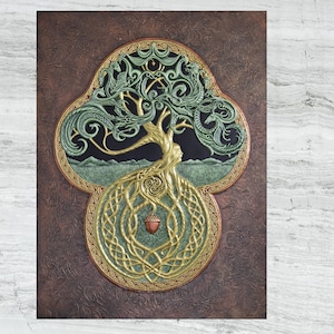 The Celtic Tree of Life Cast Paper Large Tree Green Arbor Big Tree Great Oak Acorn yggdrasil image 1