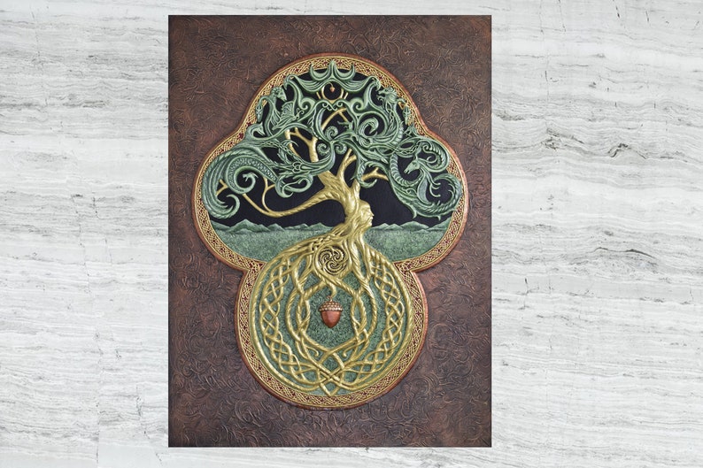 The Celtic Tree of Life Cast Paper Large Tree Green Arbor Big Tree Great Oak Acorn yggdrasil afbeelding 1