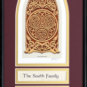 Personalized Celtic House Blessing Digital Art Print 8 x 16 Irish Scottish new home housewarming gift Aesthetic Wall Décor Maroon - Gold