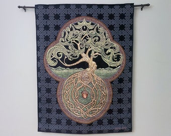 Celtic Tree of Life 25" x 35" Jacquard Woven Heirloom Tapestry | Irish Scottish Yggdrasil | Aesthetic wall décor