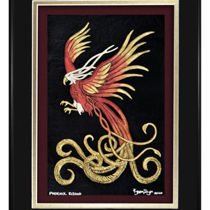 Phoenix Rising Cast Paper Fantasy art Black-Gold-Maroon