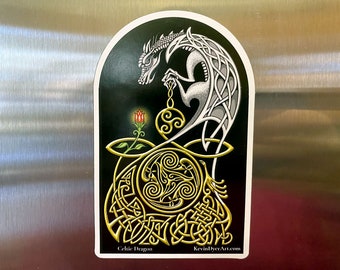 Celtic Dragon Die-Cut Magnet | Irish Scottish Draconic Gift | Mythological Fantasy Décor