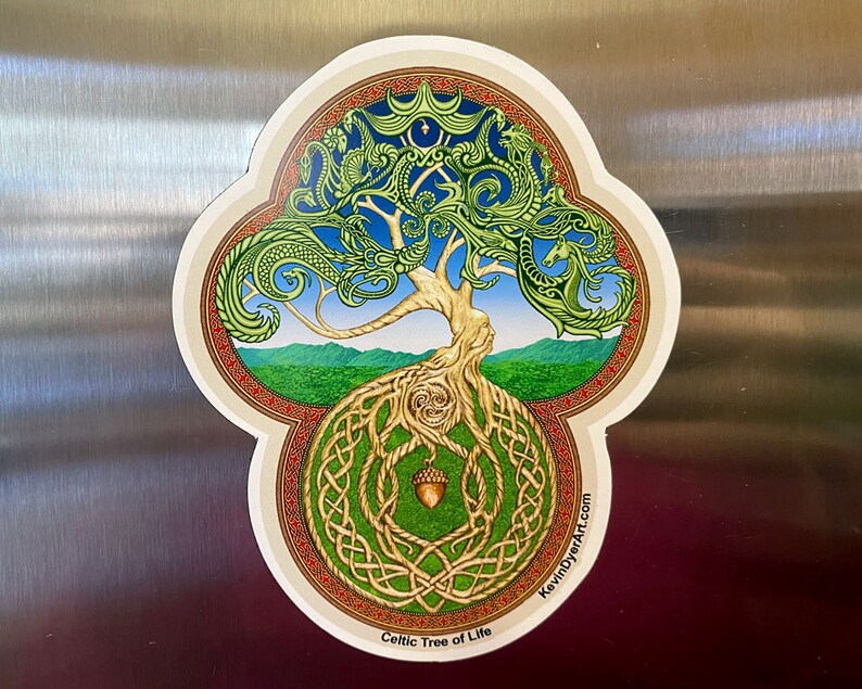 Celtic Die-Cut Magnet 6 pack Irish Scottish Yggdrasil Celtic Raven Tree of Life Thistle Cat image 2