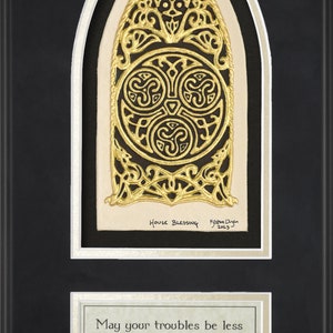 Celtic House Blessing Hand Painted Cast Paper Aesthetic wall décor Irish Scottish Realtor Housewarming Gift May your troubles poem Black-Gold-Black