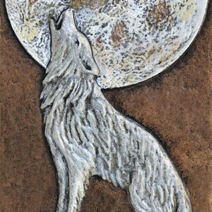 Call of the Wild Cast Paper Wolf Howling at moon Big moon handmade silver wolf white wolf image 2