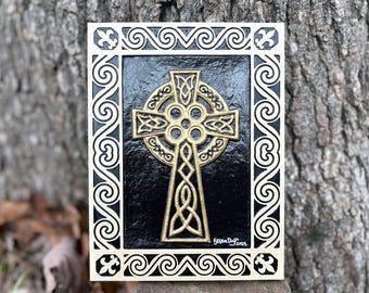 Celtic High Cross - Hand Painted Cast Paper - Celtic Blessing - Irish - Scottish art gift  - Aesthetic Wall Decor