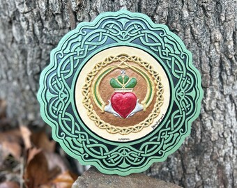 Claddagh - Hand Painted Cast Paper Kevin Dyer | Irish Celtic Wedding Anniversary Valentine's Gift | Wall Décor | St Patrick's Day Ireland