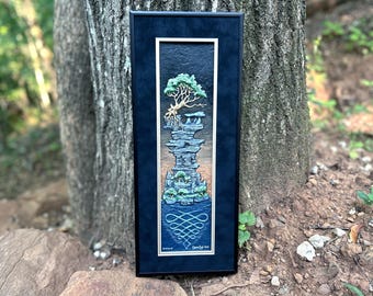 Pinnacle- Hand Painted Cast Paper - Tree over the ocean - Celtic, Scottish, Irish nature landscape aesthetic wall decor