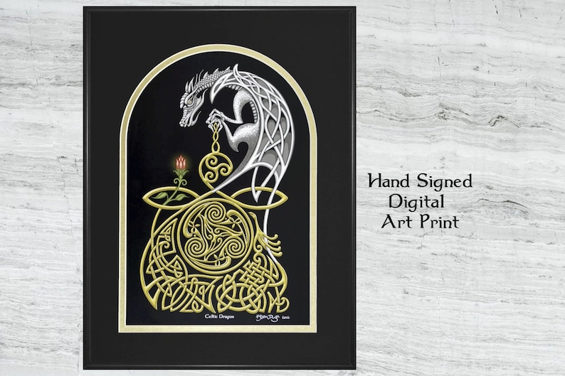 Celtic Dragon Framed Digital Art Print 11 x 14 Fantasy gift Irish image 1