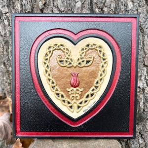 Celtic Love Knot - Cast Paper - Hand Painted - wedding gift - Irish Rose - Scottish art - Valentine&#39;s anniversary gift