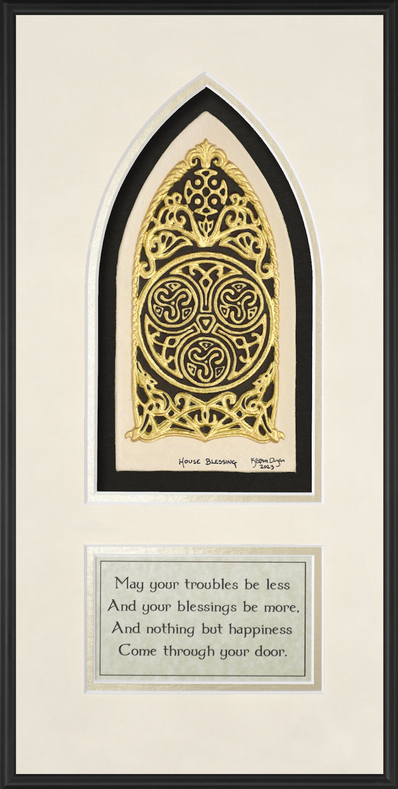 Celtic House Blessing Hand Painted Cast Paper Aesthetic Cream-Gold-Black