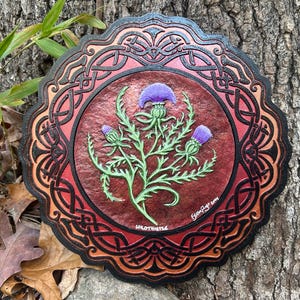 Wild Thistle - Hand-Painted Cast Paper Kevin Dyer Handmade Scottish Gift Emblem of Scotland Purple Flower Aesthetic Wall Decor Celtic Unique