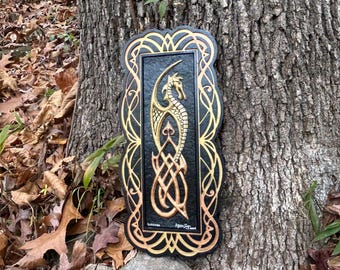 Guardian - The Protector Dragon - Cast Paper by Cast Paper - Fantasy art Celtic Knot Irish Scottish Norse Viking Welsh Aesthetic Wall Decor