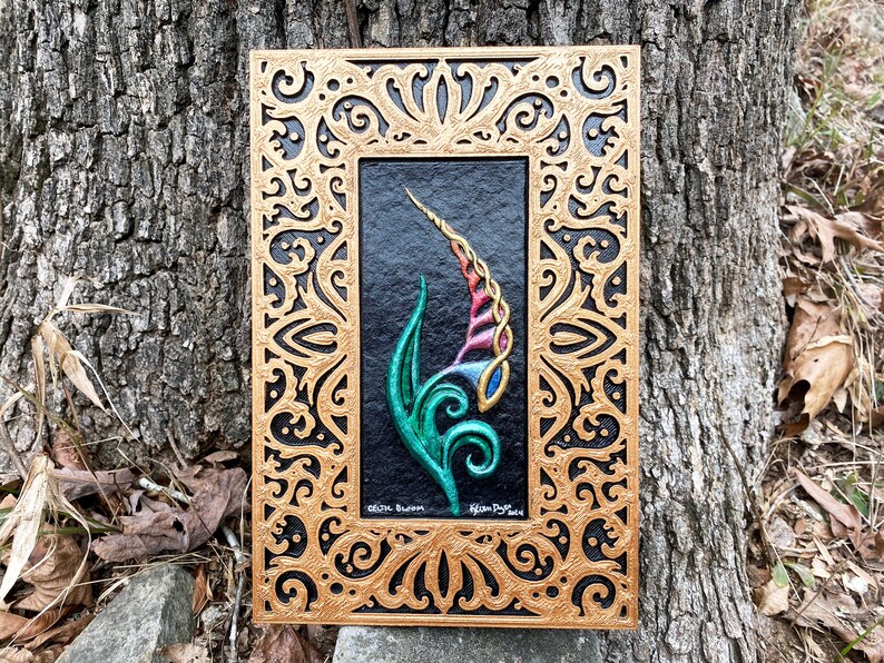 Celtic Bloom Kevin Dyer Cast Paper Scottish Irish Welsh Norse Revival Surreal Floral Colorful Wall Hanging Decor 3D Dimensional Rainbow image 1