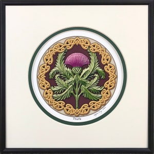 Thistle Framed Digital Print 10 x 10 Scotland, Highland, Scottish Celtic Gift White-Green