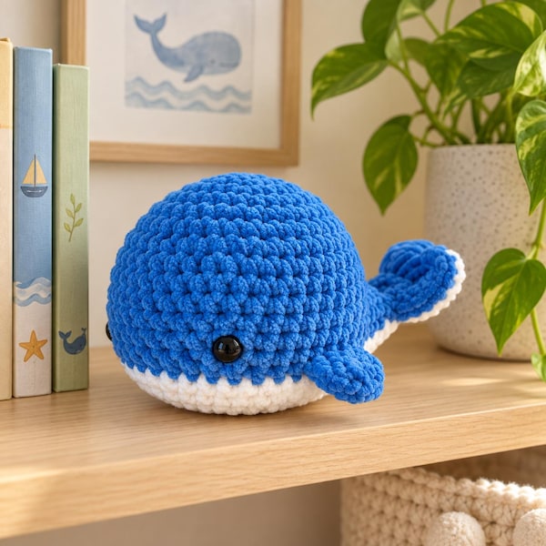 Finley Whale Crochet Pattern PDF, Amigurumi Plush Toy, US Terms (Digital Download)