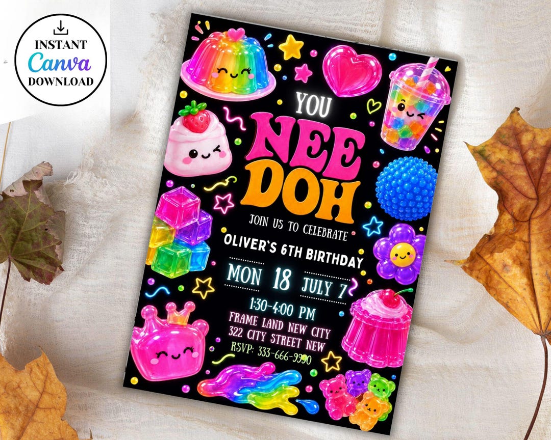 Nee Doh Birthday Invitation, Squishy Sensory Party Canva Template 067 ...