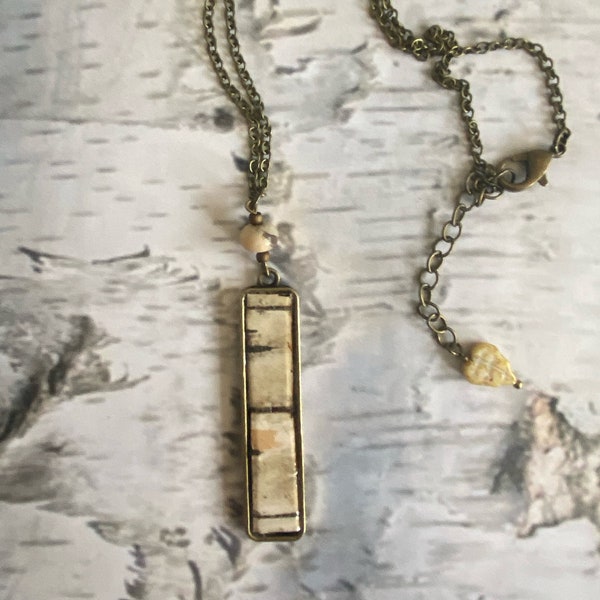 Birch bark necklace, White Birch Necklace, Artisan Necklace, Charm necklace, Nature Lover, Gift for Her, Gardener Gift Antique Bronze.