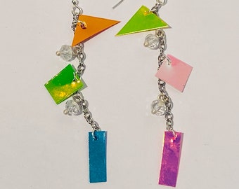 Rainbow Holographic Earrings, Iridescent Earrings, Swarovski Crystals,Aurora Borealis