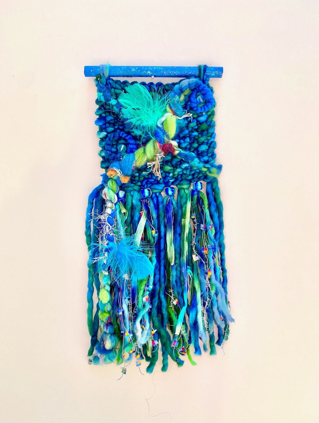 Blue Wall Hanging Blue Feather Wall Hanging Blue Lampwork Etsy