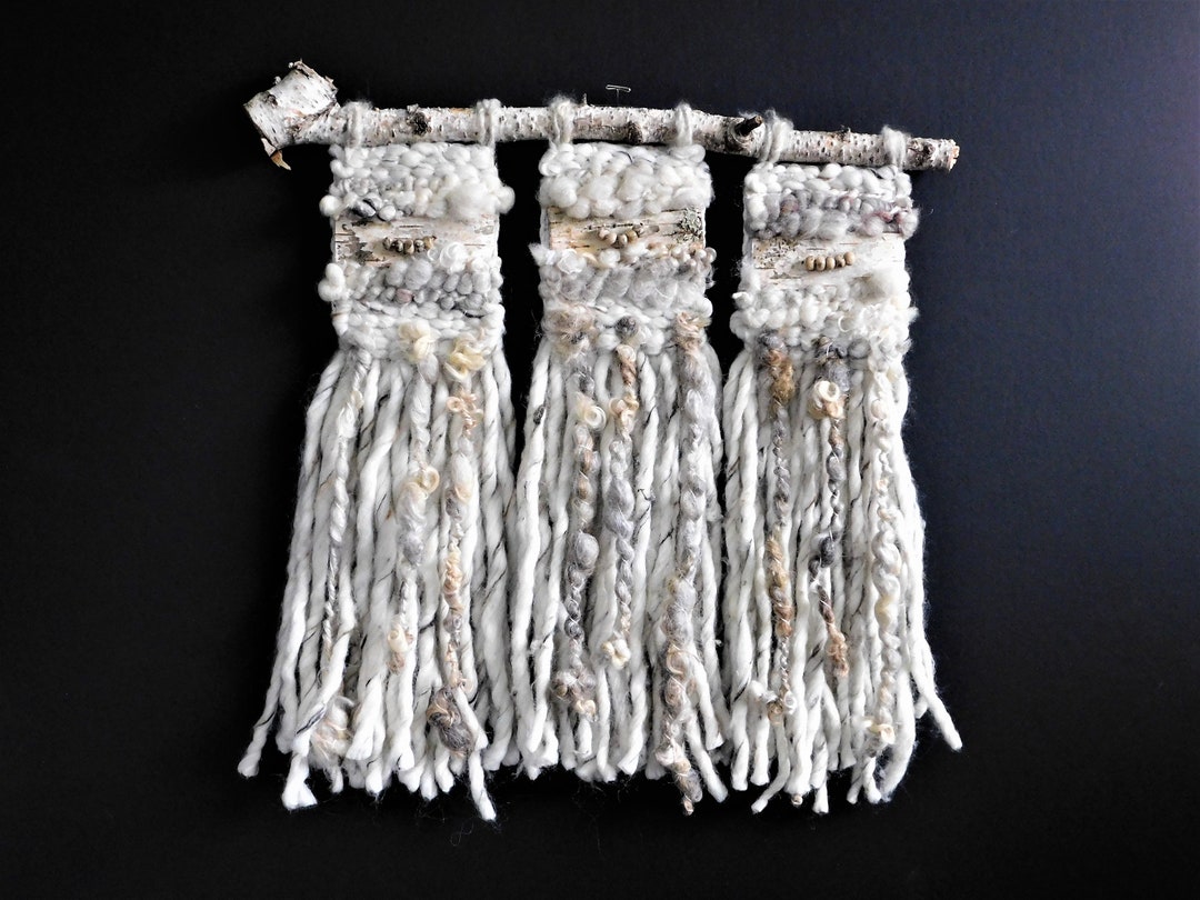 White Birch Bark Wall Hanging, Art Yarn Wall Hanging, Birch Branch