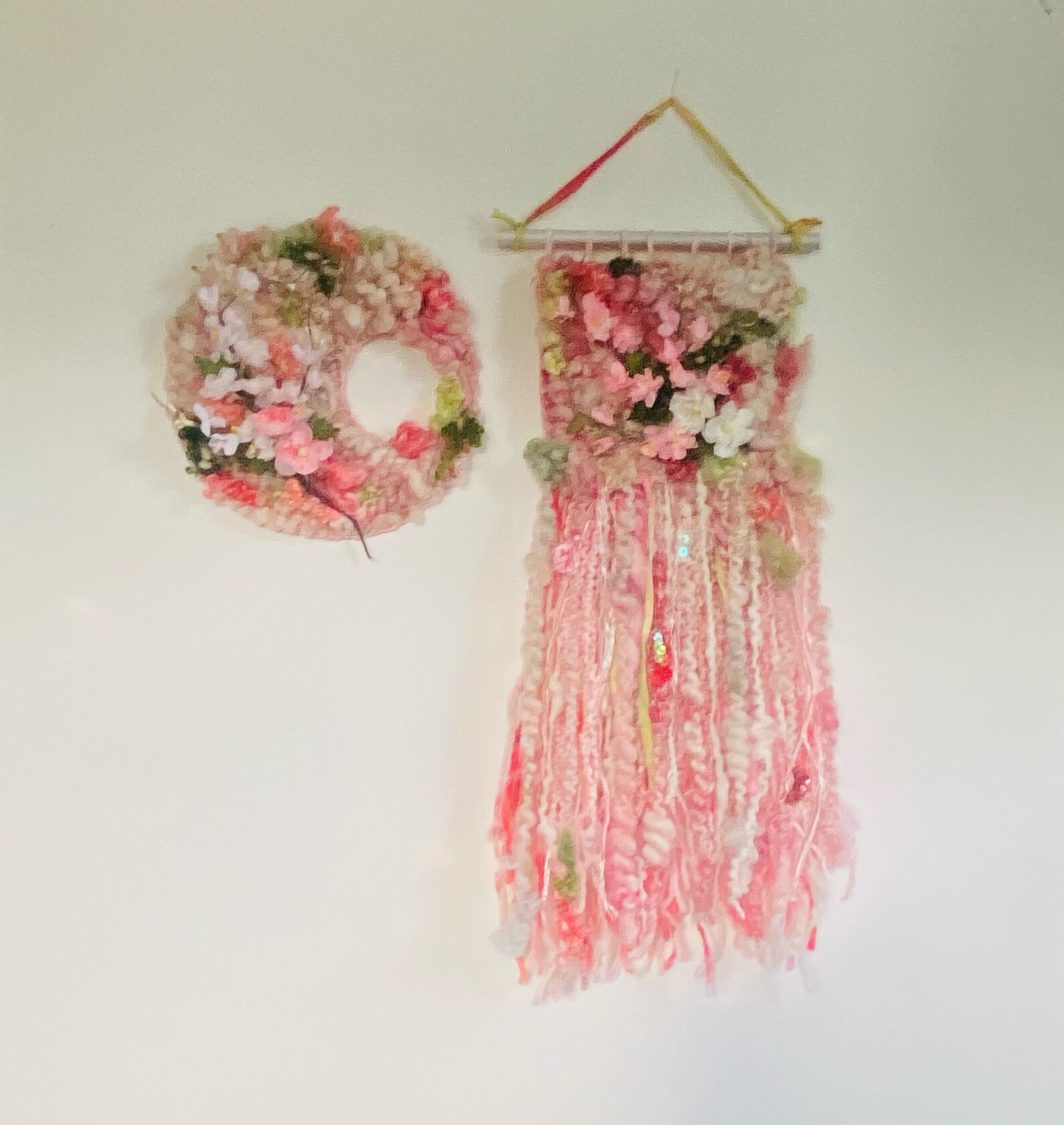 Cherry Blossom Wall Hanging Art Yarn Wall Hanging Floral - Etsy