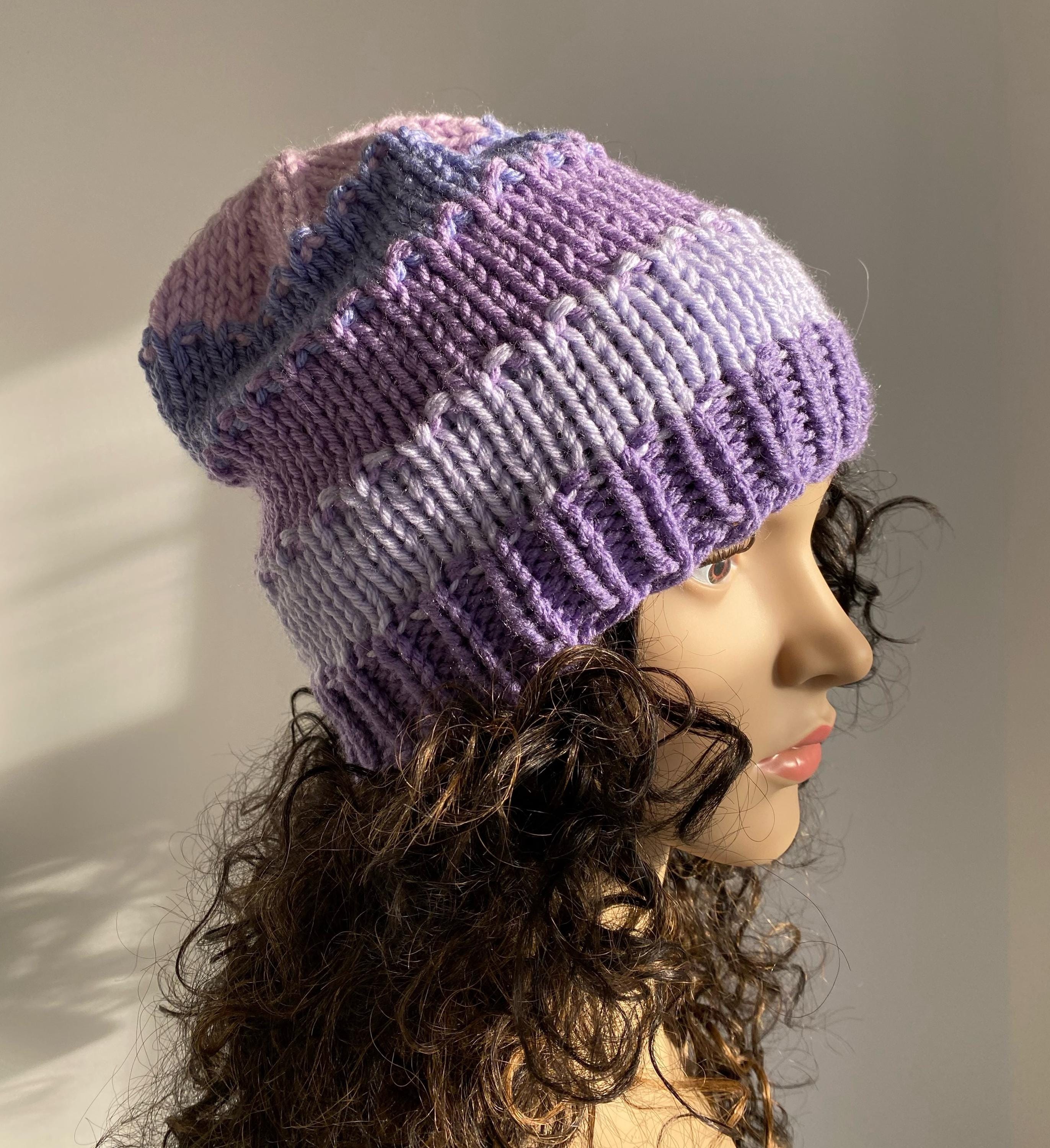 Women\'s Crochet Knitted Style Beanie Slouchy Hat Dark Purple Purple Slouch Beanie - Etsy main image 3