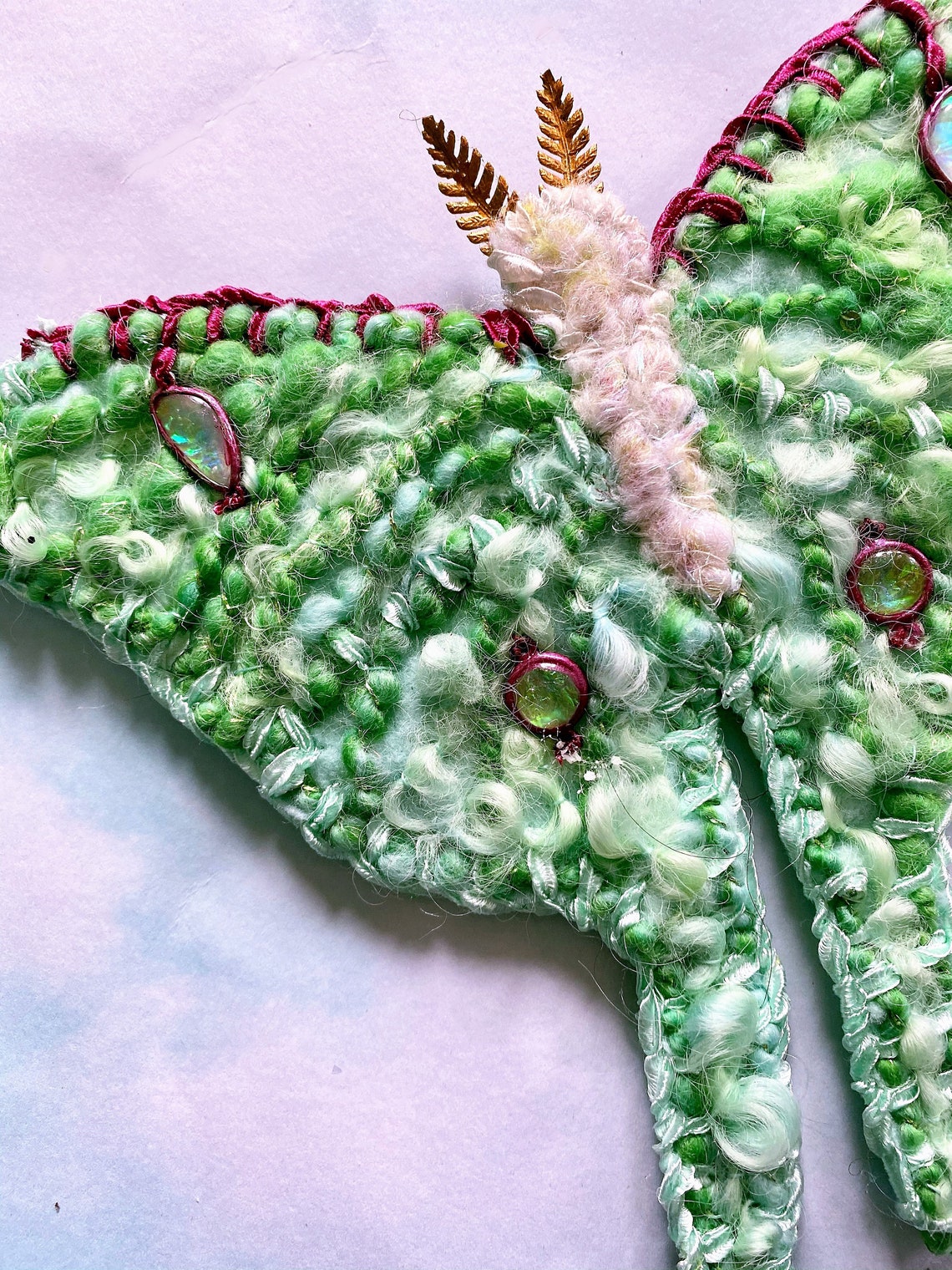 Luna Moth, Wall Hanging,art Yarn,handspun Yarn, Embroidery, Wall Art