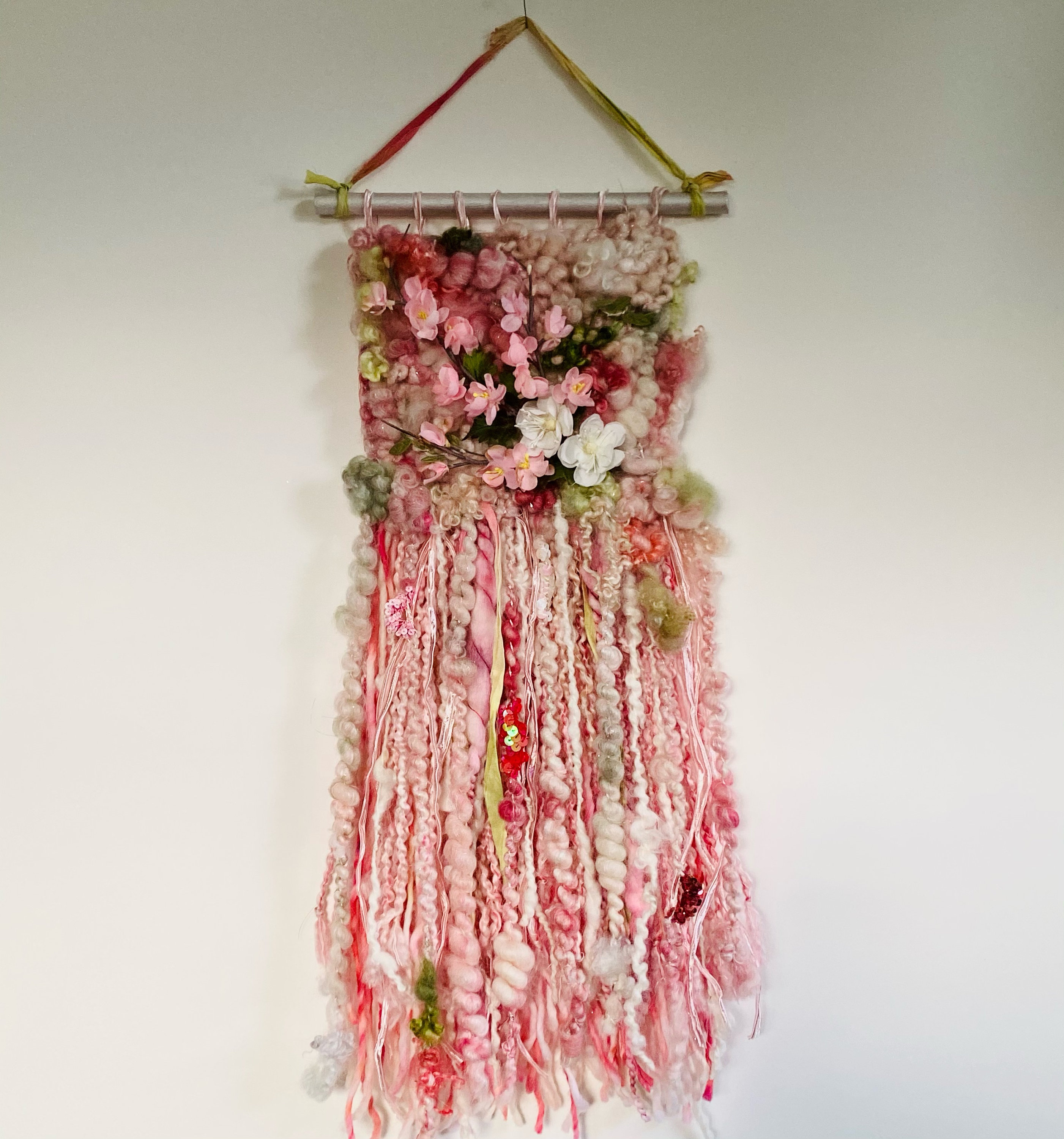 Cherry Blossom Wall Hanging, Art Yarn Wall Hanging, Floral Decor ...