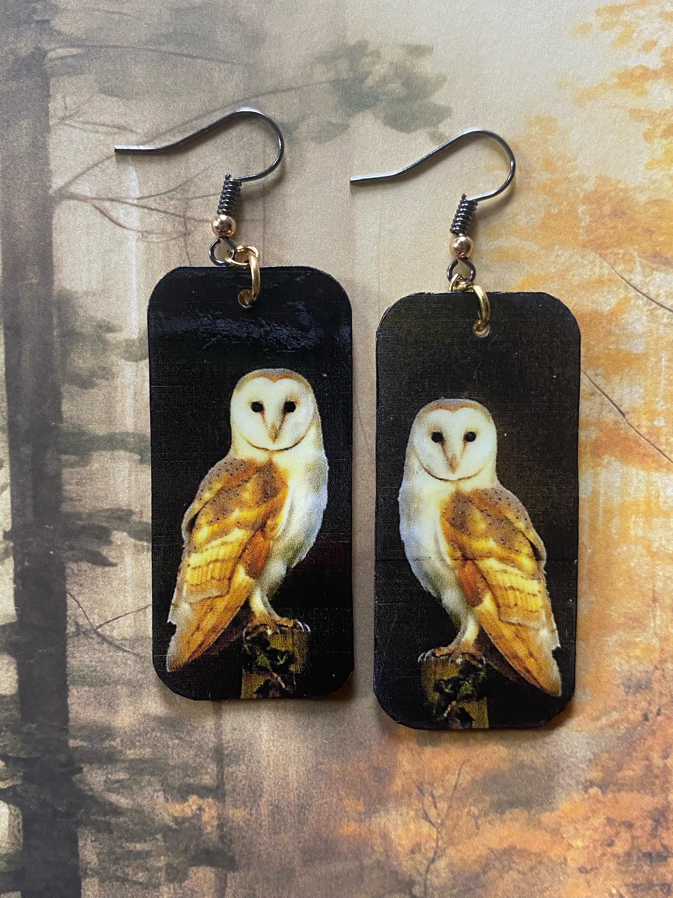 Barn Owl Earrings, Barn Owl, Owl Statement Earrings, Paper Earrings, Alcohol Ink Art, Woodland Jewel