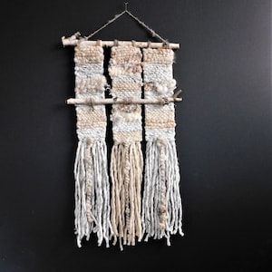 White Birch Bark Wall Hanging, Art Yarn Wall Hanging, Birch Branch, Birch Bark, Cabin Decor,Woodland Decor,  Embroidery Art, Wall Decor