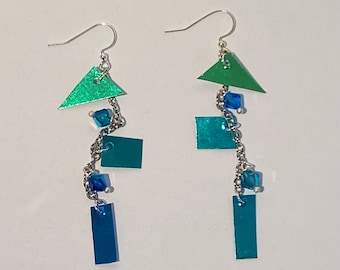 Blue Holographic Earrings, Iridescent Earrings, Swarovski Crystals,Aurora Borealis