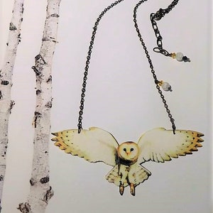 Barn Owl necklace barn owl statement necklace feather  swarovski crystals beaded necklace