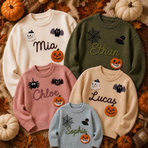 Suéter infantil con estampado de calabazas - Primer atuendo de Halloween para bebé, ropa de punto acogedora para otoño, regalo de Halloween.