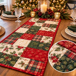 Christmas Table Runner Quilt Pattern PDF, Beginner Patchwork Sewing Tutorial, Digital Download