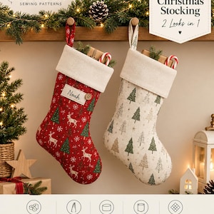 Reversible Christmas Stocking Sewing Pattern, Quilted Holiday Decor (PDF)