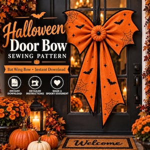 Oversized Halloween Bat Wing Door Bow Sewing Pattern PDF, Pumpkin Center