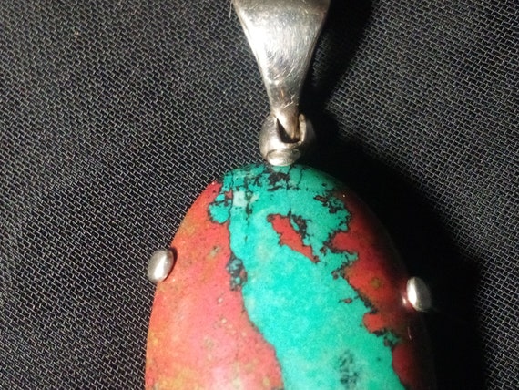 Pendentif Main En Jaspe Turquoise Et Argent 925 - Pierre Naturelle - Longueur 2,5 Pouces